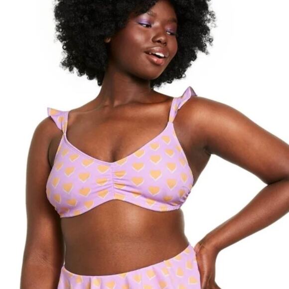Stoney Clover Lane Lilac Heart Flutter Ruffle strap bikini swim top D/DD D DD - Picture 1 of 10